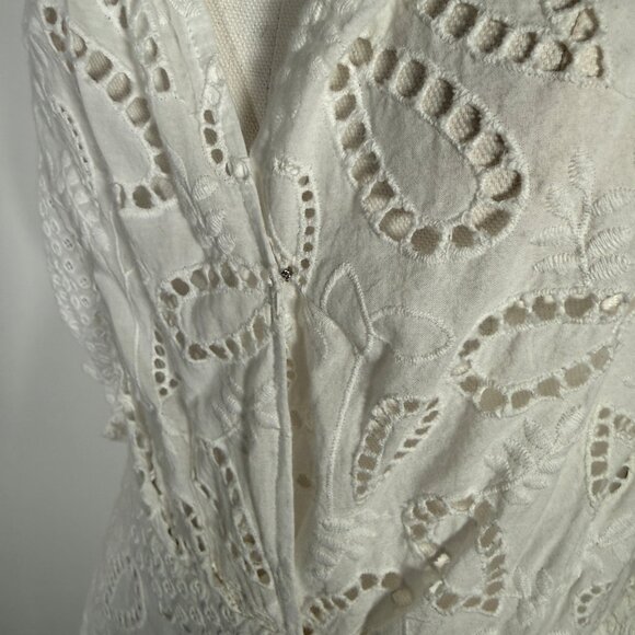 Saloni Olivia Cotton Midi Dress White Eyelet Lace  Embroidered  US 8 - Picture 6 of 14